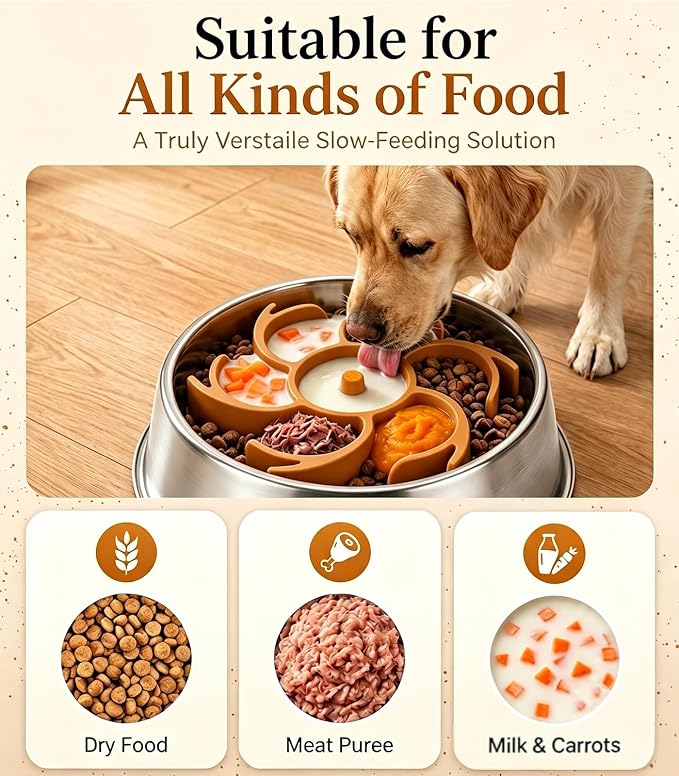 Slow Feeder Dog Bowls Insert Cuttable to fit 4.4"-7.5" Bowl Orange | Strong suction cups fit snugly,reduce fast eating,Food-grade silicone, dishwasher safe, for dogs and cats,daily mealtimes - Image 7