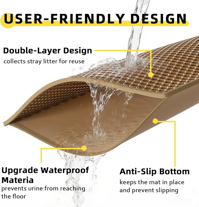 Cat Litter Mat, 30"x24", Waterproof, Easy to Clean (Brown-1Pack) | Double-Layer Honeycomb for Effective Litter Trapping, Premium Durable EVA, Non-Slip, Paw-Friendly Soft Surface - Image 3