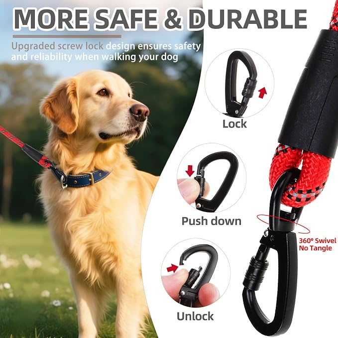 PUPTECK Reflective Short Dog Leashes 3 Pack for Walking and Training | Heavy Duty Clip with Soft Padded Handle for Medium Large Dogs Traffic Control - Image 4