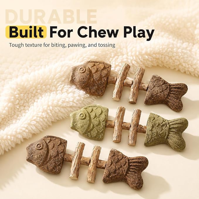 3pcs Catnip & Silvervine Fishbone-Shaped Cat Chew Toy | Natural, Dental Toy, Chewing, Licking, Pawing, Boredom Relief & Enrichment - Image 3