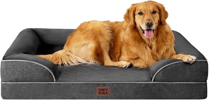 EHEYCIGA Orthopedic Extra Large Dog Bed, Waterproof Washable XL Pet Bed 44" | Non-Slip Bottom and Egg-Crate Memory Foam Big Dog Couch Bed with Washable Removable Cover, Dark Grey, 44Inch by EHEYCIGA