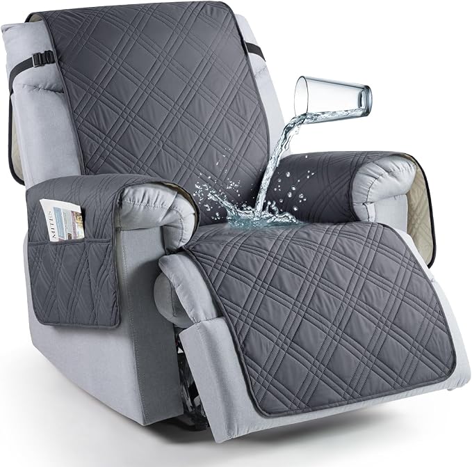 TAOCOCO 100% Waterproof Recliner Chair Cover, Non Slip Oversized Recliner Covers for Recliner Chair with Pocket, Reclining Chair Cover Furniture Protector for Kids, Pets(28'', Dark Grey) by TAOCOCO
