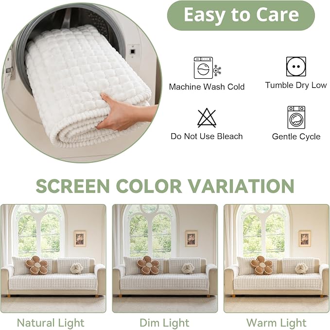 OstepDecor Couch Cover for Dogs, Washable Non Slip Sofa Cover for Pets | Soft Couch Covers for Sofa, Loveseat and Sectional, Furniture Protector Against Pet Hair & Dirt (27.6" x 70.9", Off White) - Image 9