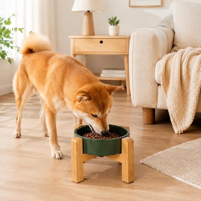 Elevated Ceramic Slow Feeder Dog Bowls Anti-Choking Slow Feeding for Small&Medium Size Anti-Slip Non-Lead & Toxic Durable Easy to Clean Maze Slow Feeder Bowl（8.26in Olive Green Flower Pattern） - Image 6