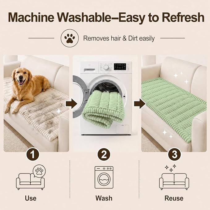 decorUhome Couch Cover for Dogs, Non Slip Fuzzy Thick Pet Sofa Protector | Pet Friendly, Couch Covers for Sofa, Machine Washable, Fits Armrests, Single Seats & Backrest Cushions, Green, 27.6" x 27.6" - Image 8