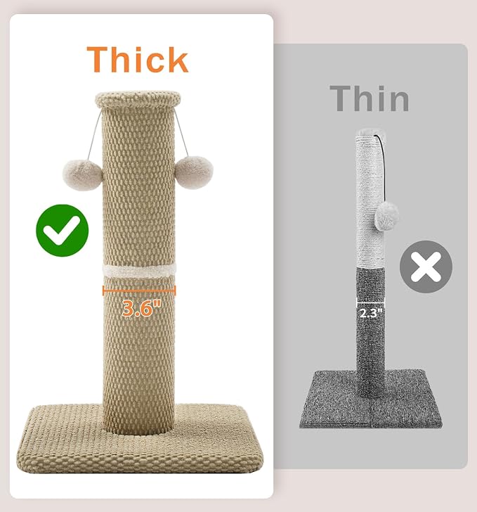 Made4Pets Cat Scratching Post, Carpet Cat Scratcher for Indoor Cats, 23.6" | Compact Base, Hanging Balls for Play, Easy Assembly with Tools, Vertical Scratching for Kittens and Smaller Cats, Beige - Image 2