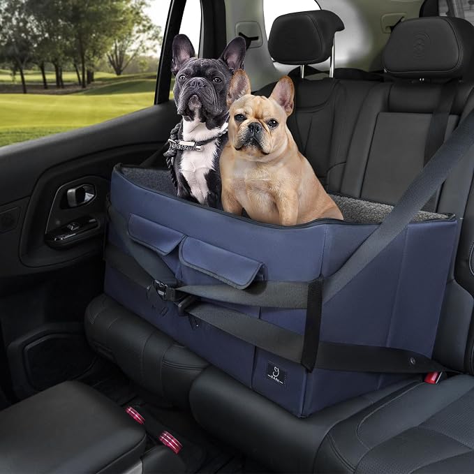 A 4 Pet Dog Car Seat, Under 55 lbs, 2 Safety Belts & Storage Bags | For medium/large dogs or 2 small dogs, portable, comfortable travel seat by A4PET