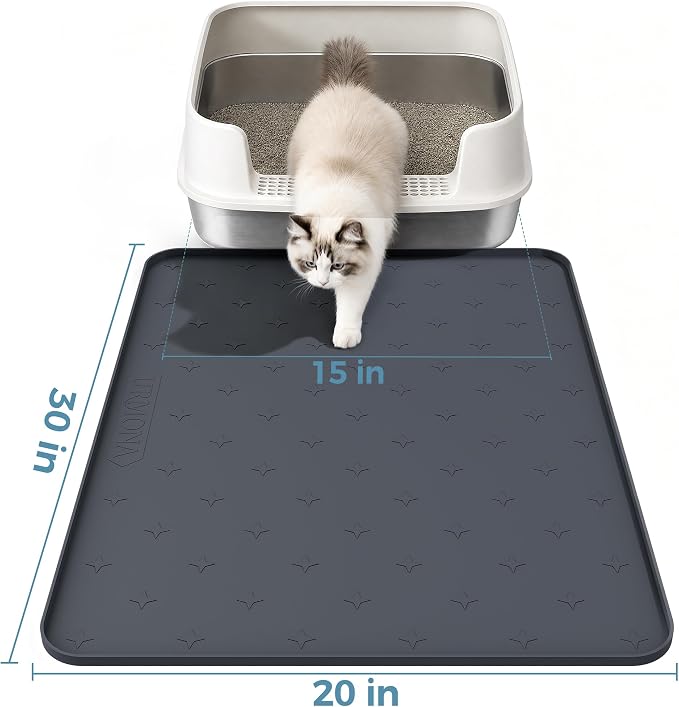 URMONA Cat Litter Mat & Dog Food Mat, 30 x 20 in Waterproof Silicone Tray | Raised Edge Tray for Pet Bowls and Litter Boxes, Helps Contain Water, Food and Litter to Protect Floors, Easy-Clean Black - Image 2