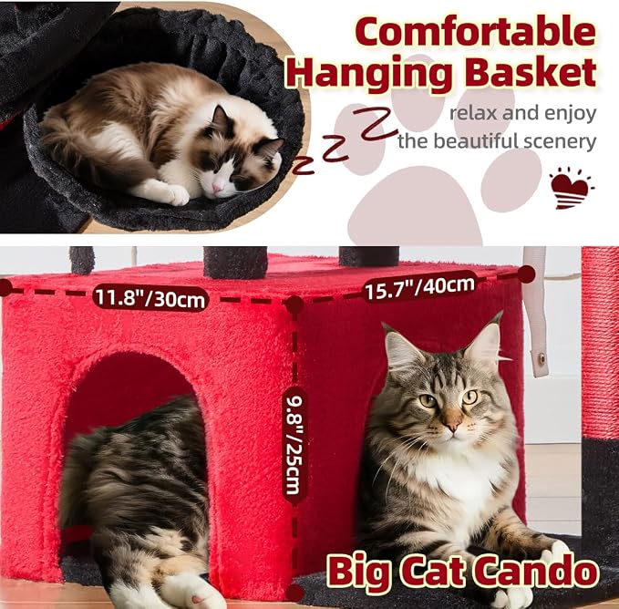 Taoqimiao 32.2in Cat Tree with Toy, Small Cat Tower for Indoor Cat, MS043BR | Easy assembly, Sturdy, Multi Level, Easy Clean, Cozy Condo, Perches, Baskets, Suitable for Kittens and Adult Cats - Image 4