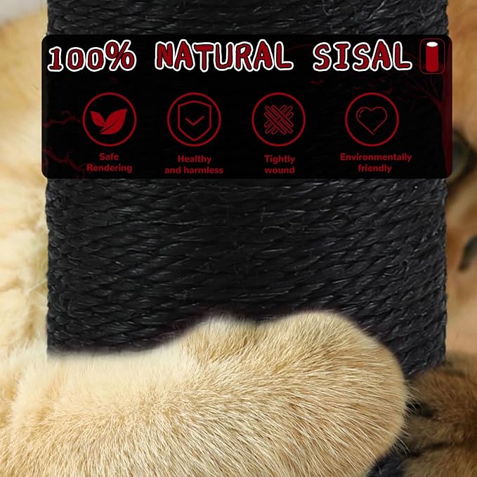 Cat Scratching Posts for Indoor Adults,45'' Tall Heavy Duty Tree Tower | 3.5'' Diameter Sisal Rope Artificial Plants Black Scratcher Interactive Ball Toys for Interior Decoration - Image 5