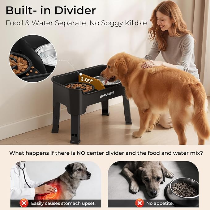 URPOWER Mess Proof Elevated Dog Bowls, Slow Feeder with Splash Guard | No Spill Water Bowl, Slow Feeder Dog Bowls, Non-Slip Food and Water Bowl Set for Small, Medium & Large Dogs - Image 3