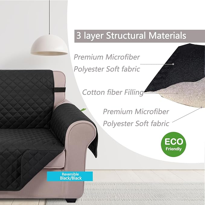U-NICE HOME Reversible Recliner Chair Covers, Black | 28''Recliner Cover for dogs Washable, Pet Friendly, Elastic Straps, Water Repellent, Diamond Quilted - Image 4