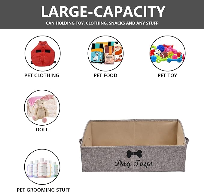 Morezi Dog Toy Box: Storage Basket for Organizing Pet Toys, Blankets & Accessories in Living Room, Playroom, Closet or Shelf - Snow Brown - Image 3