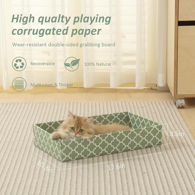 MECOOL Cat Scratching Board，3PC Scratch Pad with Box，Reversible Corrugated Scratcher Cardboard and Lounge Bed for Indoor Cats, Catnip - Image 3