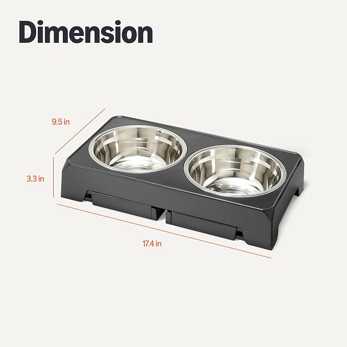 Amazon Basics Elevated Dog Bowls Stand, 5 Height Adjustable Foldable Raised Pet Feeder with Stainless Steel Bowls, Non-Slip Base, 17.3 x 9.4 x 12 in, Black - Image 5