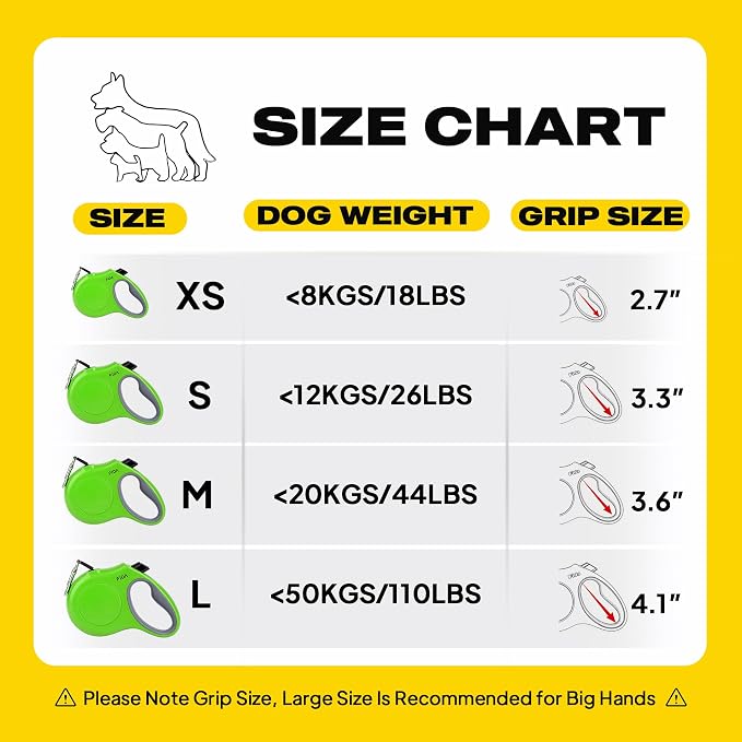 Fida Retractable Dog Leash, 10ft Heavy Duty Pet Walking Leash for X-Small Dog or Cat up to 18 lbs, Tangle Free. One-Hand Brake (X-Small, Green) - Image 7