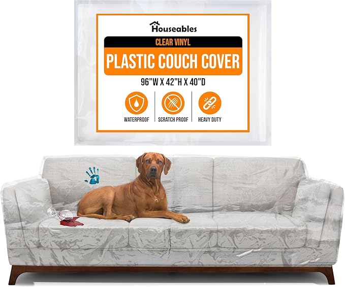 Plastic Couch Cover, Plastic Couch Covers for Pets, Sofa Protector, 96"x40" | Houseables Clear Vinyl Slipcover, Furniture Protectors For Cats, Dogs, Waterproof, Pet Pee Urine Proof, Scratch, Heavy Duty by Houseables