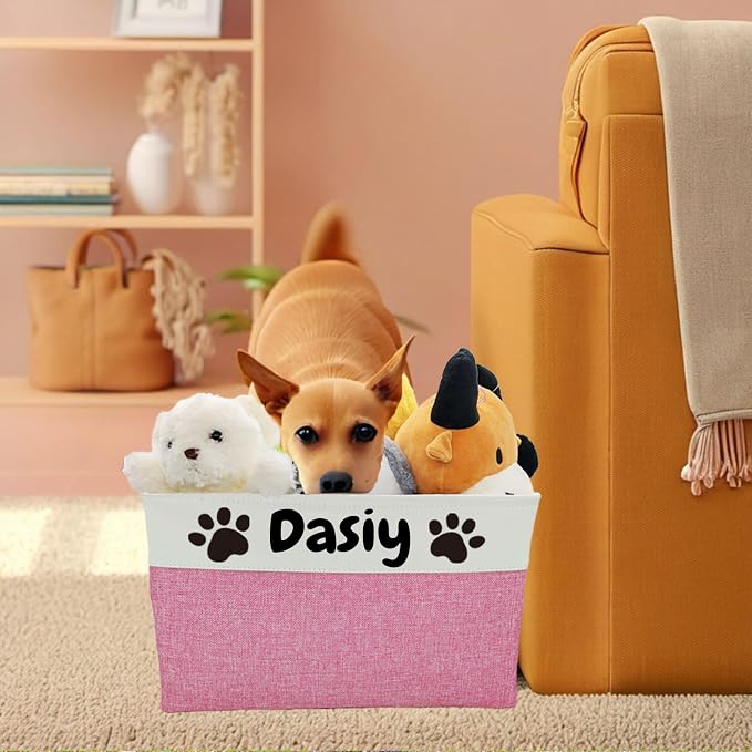 Large Personalized Dog Toy Basket Custom Dog Toy Box Foldable Dog Gift with Pet's Name for Dog Chew Toys, Clothing,Stuff - Image 3