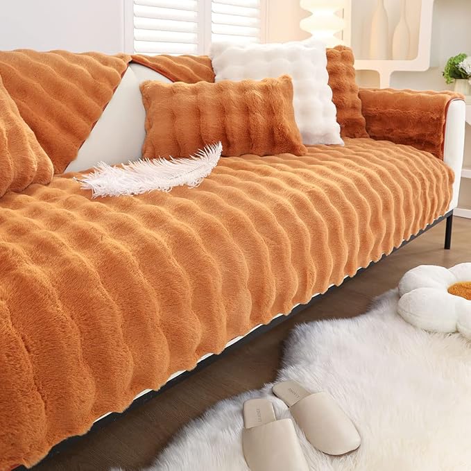 Faux Fur Couch Covers for Sofa Thick Fuzzy Sofa Covers for Dogs | Soft Warm Couch Cover Shaggy Fuzzy Sectional Sofa Cover Non-Slip Plush Sofa Slipcover Furniture Protector - Image 6
