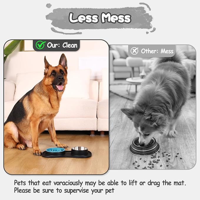 MateeyLife Dog Food and Water Bowl Set 3 in 1, Slow Feeder Dog Bowls & Stainless Steel Water Bowl with Non-Spill Silicone Mat, Cat and Puppy Bowls Pet Dishes for Small Medium Large Breed Anti-Choking - Image 4
