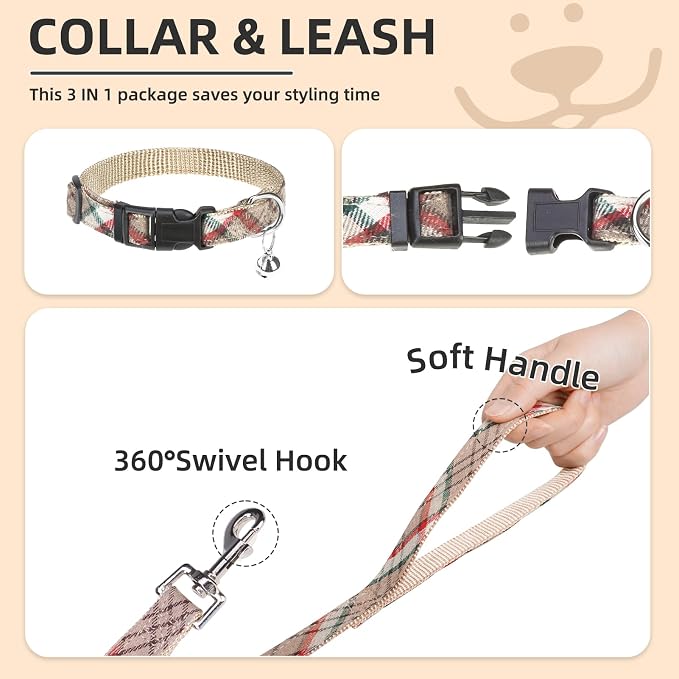 PUPTECK Dog Harness, Collar and Leash Set No Pull for Small Medium Sized | Plaid Puppy Step-in Escape Proof Reflective No Choke Pet Cat Adjustable Walking Vest - Image 4