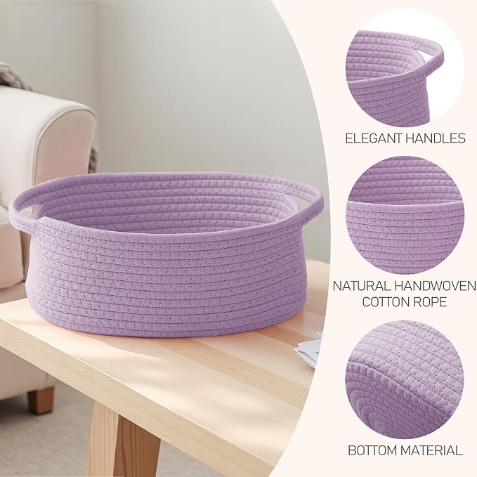 JMvicyroam Small Woven Basket, Empty Gift Basket, Purple/3 Pack | Small Gift Basket, Cotton Rope, 12 x 8 x 47 in, Handles, Includes Ribbon and Bag, Birthday Gift Basket - Image 3