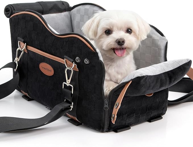 Woochpet Center Puppy Car Seat,Console Dog Booster for Traveling,Under 10LB | Small Dog Car Seat,Hand-held,Crossbody,Protective Top Mesh,Cushioning Cozy by WOOCHPET