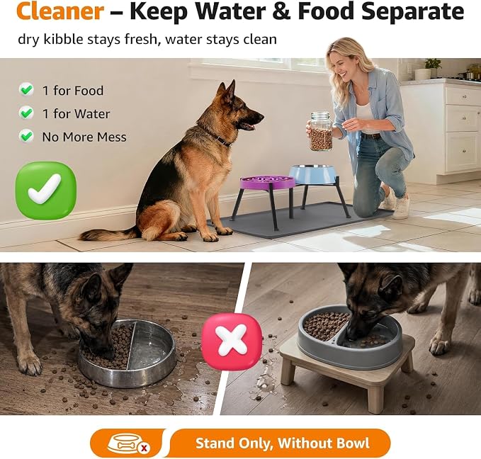 LOOBANI Double Dog Bowl Stand Adjustable 8.2"-11" Width for Large Seniors | Reduces Neck Strain, Non-Slip Rubber Feet, Rust-Proof Stand, Easy Clean, for Senior & Arthritic Dogs - Image 2