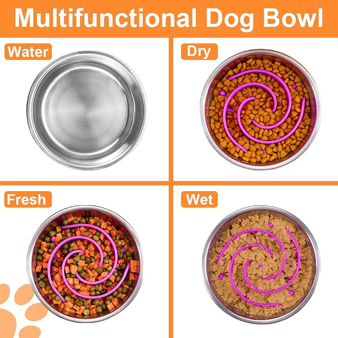 2-in-1 Metal Dog Bowl with Slow Feeder Insert, Stainless Steel Dog Bowls Food Grade 304, Water Food Bowl with Anti-Slip Silicone Base for Small, Medium, Large Dogs - Image 6