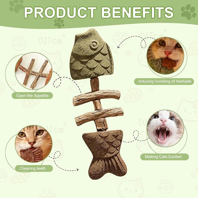 3PCS Catnip and Silvervine Chew, Creative Fish Bone Cat Dental Chew Toy, Fix Cat Dental Health, Durable Wooden Feline Tooth Care Tool - Image 2