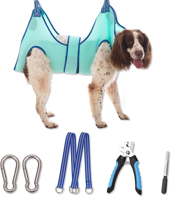 Kkiimatt Dog Grooming Hammock,Hanging Harness Holder for Nail Clipping, Nail Trimming Hammock with Wide Strap, Grooming Sling Hanger for Claw Care (X-Large 50 LB Max/Turquoise) by Kkiimatt