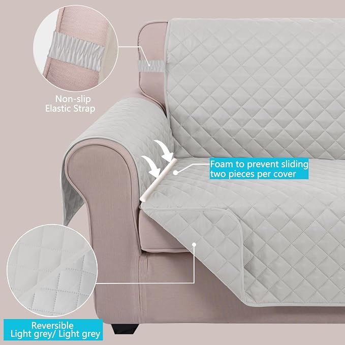 U-NICE HOME Reversible Sofa Cover Couch Cover for Dogs, Light Grey | 68''Sofa Mat Washable, Pet Friendly, Elastic Straps, Water Repellent, Furniture Protector for 3 Cushion Couch - Image 3