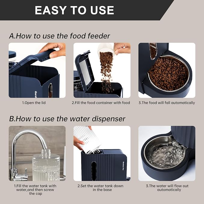 Gardner Pet Gravity Cat Food Feeder and Water Dispenser Stainless Steel Bowls Two-in-One Set Large Capacity Automatic Feeder for Pets Dogs, Puppies, Kittens-(0.8 Gallons x 2) - Image 6