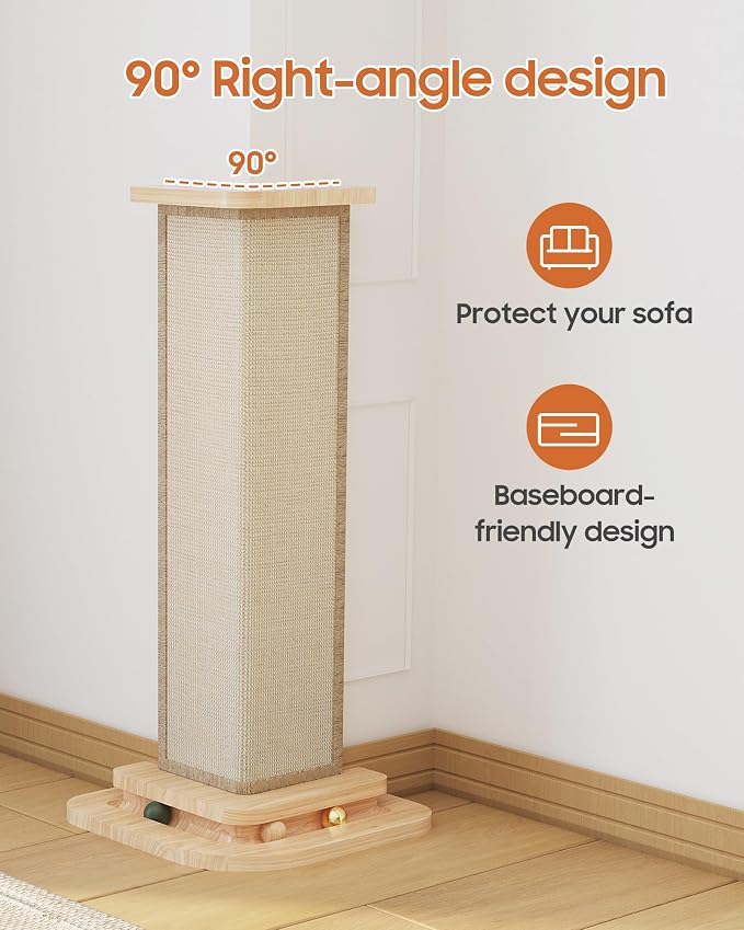 Couch Corner Cat Scratcher with Track Balls, 25'' Cat Scratching Post for 90° Furniture Sofa, Replaceable Sisal Scratch Pad for Wall Furniture Protector - Image 2