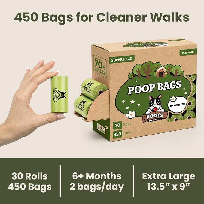 Pogi’s Dog Poop Bags – Leak-Proof & Extra Thick Pet Waste Bags (Unscented, 30 Rolls, 450-Count) - Image 6