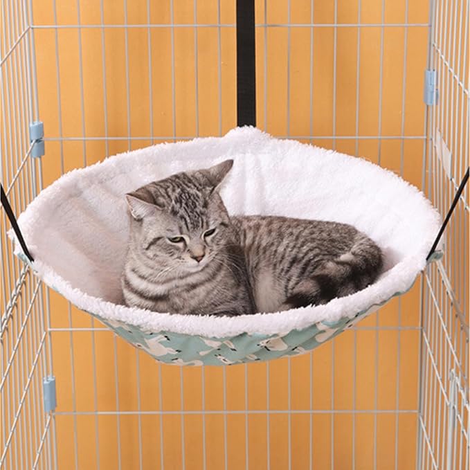 SHENGOCASE 2-Pack Cat Hammock Lounge Cat Hanging Bed for Cage Kennel Chair with Metal Frame, Adjustable Straps (Cyan) - Image 2