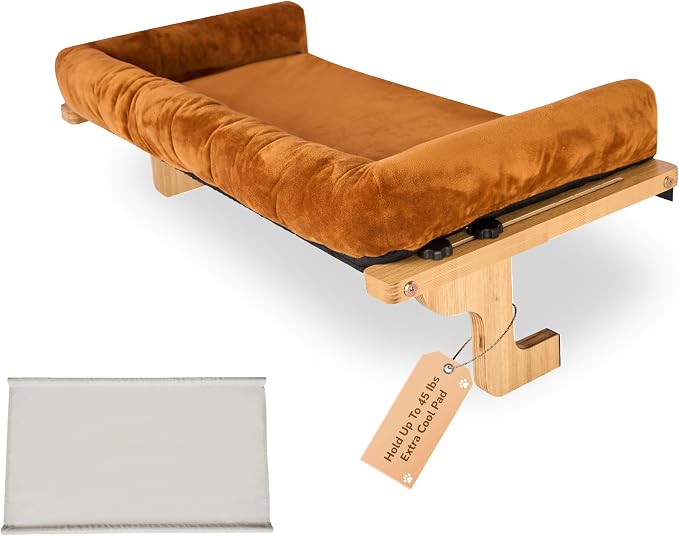 [Ready to Gift] PURRHOUSE 45LBS Cat Window Perch with Bolster, Hammock Seat with Plywood & Metal Frame, Cat Bed for Windowsill, Bedside and Cabinet (Natural Wood & Brown Cushion, 24.8''W x 9.4''H) - Image 9
