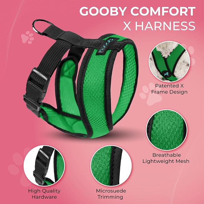 Gooby Comfort X Head-in Dog Harness, Choke-Free, Hunter Green, Medium | Patented choke-free X-frame; Secure head-in fit; Lightweight breathable mesh; Back metal D-ring; Machine washable - Image 2