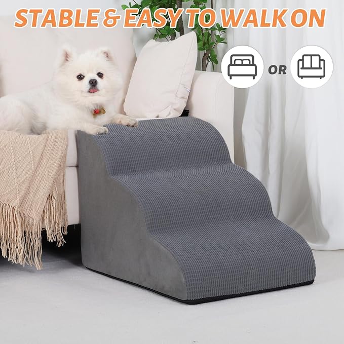 Aodisman Dog Stairs for Small Dogs and Cats,3-Step Pet Ramp for Bed & Couch | 15.7" H Non-Slip Sturdy Dog Steps with Curved Ramp for Senior,Short-Legged Dogs,Puppy and Cats to Reach Sofa or Chair,Grey - Image 8