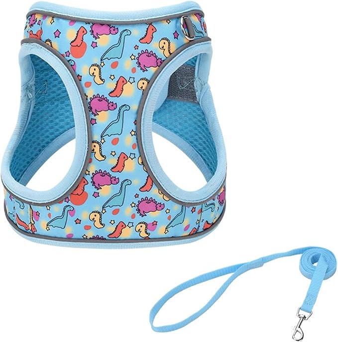 Step in Dog Harness No Pull Dinosaur Adjustable Soft Mesh Harness | Reflective Pet Vest Harness and Leash Set for Small Medium Dogs by KocaPlye