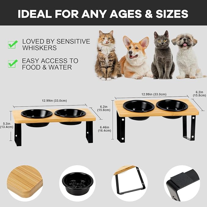 LEAWALK Upgraded Adjustable Height Cat Food Bowls Stand Ceramic Dog Bowls and Slow Feeder Cat Bowl, 15°Tilted Stand Anti Vomiting Raised for Small and Medium Sized Cats Dogs (Black) - Image 5