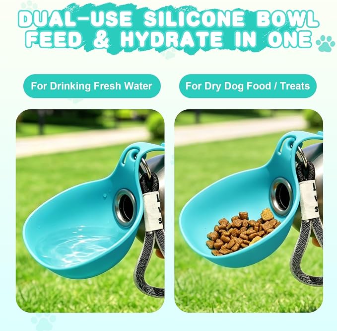 Drain-Back Stainless Steel Portable Dog Water Bottle with Bowl for Walks | 10oz 2-in-1 Leak-proof Pet Water Tumbler, Puppy Water Dispenser Ideal for Small Dogs Travel, Hiking, Park & Beach Trips(Blue) - Image 2