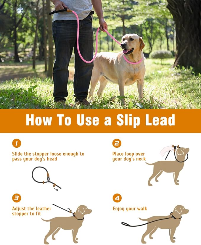 Dog Leash Slip Lead Braided Rope Pet Training Loop Leashes 5ft 6ft 8ft | Lynxking Strong Heavy Duty 1/2" 3/8", Durable Padded Handle No Pull Basic Training Nylon Lead,Small Medium Large Dogs Puppy - Image 4