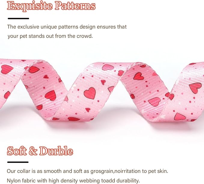Pink Heart with Pendant Cute Dog Collar for Small Medium Large Dogs, L | Ligth Adjustable Nylon Puppy Collar for Boy and Girl Female, Distinctive Patterns, Comfortable for Walks and Outdoor Hikes - Image 3