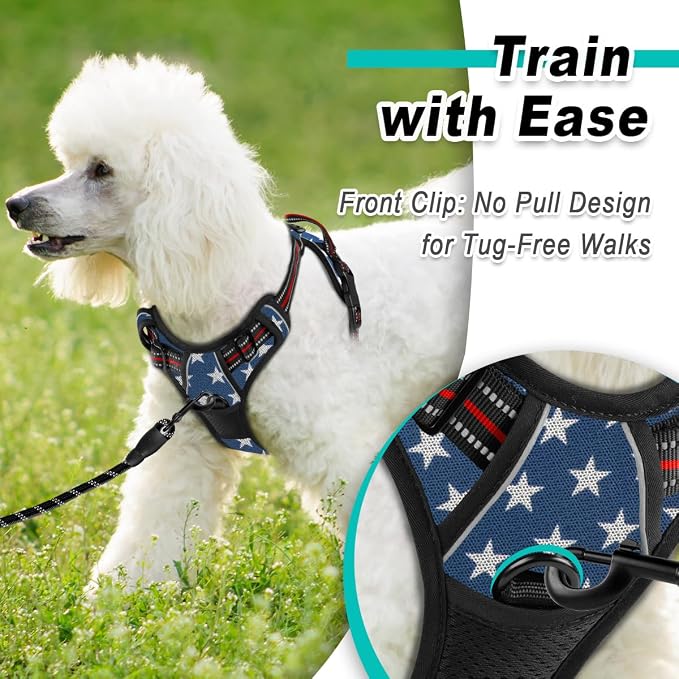 BARKBAY Dog Harness for Small Sized Dog No Pull Mesh 2 Clips Dog Vest | Control Handle,Comfort,Heavy Duty,Adjustable Reflective,Perfect for Outdoor Training, Walking,Hiking(S,Blue Star Mesh) - Image 2