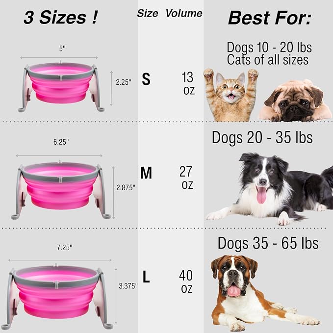 Loving Pets Bella Roma Collapsible Dog Bowls - Silicone Dog Bowls, Foldable Bowl, Puppy Essentials & Hiking Pet Supplies Great for Home & Travel (Pink, Medium) - Image 3