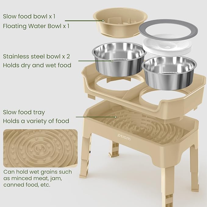 4-in-1 Elevated Dog Bowls with Adjustable Stand, Slow Feeder & Water Bowls - Image 3