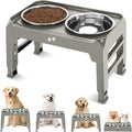 Elevated Bowls, 4 Height Adjustable Raised Stand With 2 Thick 50oz Stainless Steel Food Bowls, Non-Slip Feeder for Dogs, Adjusts to 3.7", 9.2", 10.75", 12.36" Light Brownish Gray by COMESOON