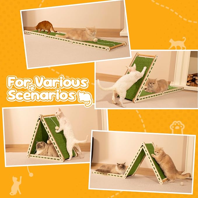 Large Foldable Felt Cat Scratcher for Indoor Cats Full Body Stretch | Wear-resistant felt scratcher pad, cozy cat hideaway with hanging ball toy, suitable for kittens and indoor cats (Green） - Image 8