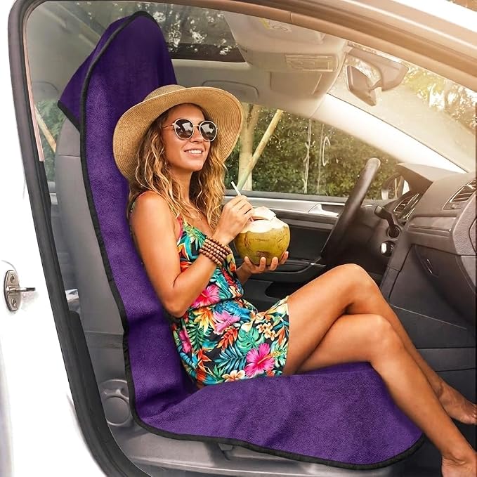 Car Seat Cover Protector Front Seats,for Gym Workout,Running,Swimming,Beach and Hiking,Waterproof Sweat Towel Bucket Seat Covers for Cars SUV Trucks (Purple, 2Pcs) - Image 2